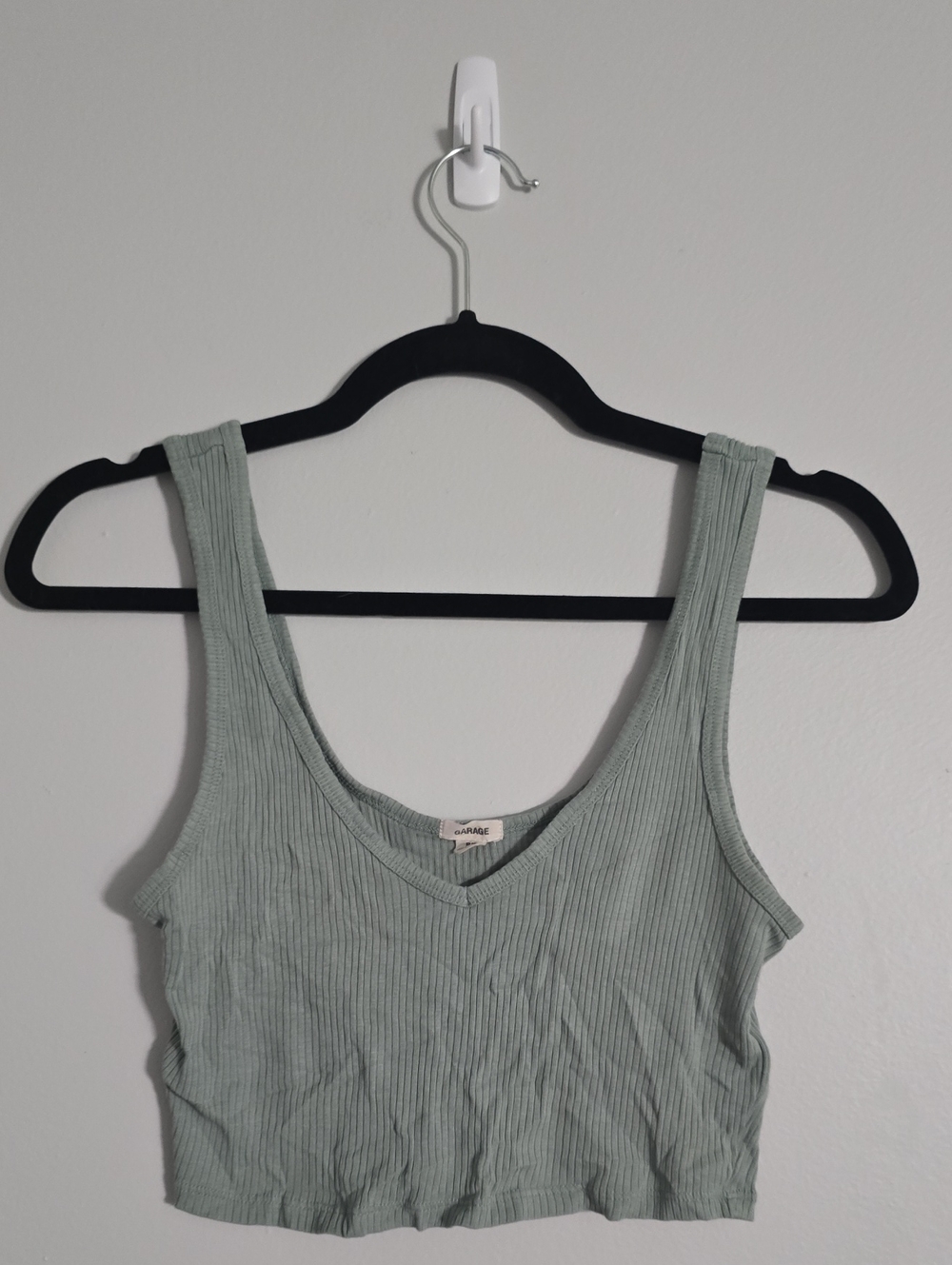Garage Sage Ribbed V-Neck Crop Tank